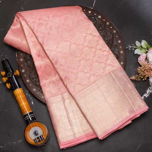 Peach pure kanjeevaram brocade silk saree