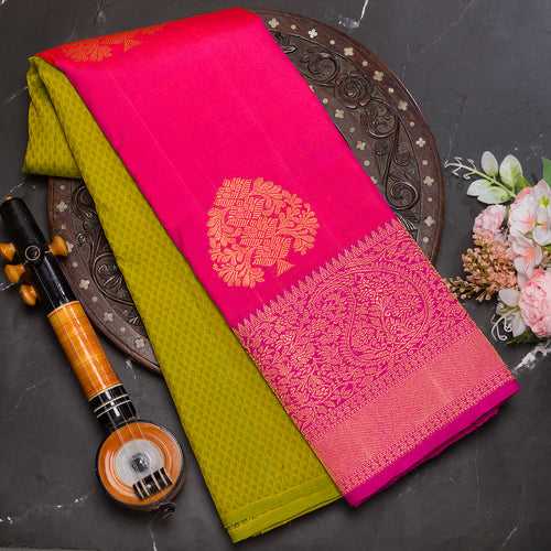 Parrot green pure kanjeevaram silk saree