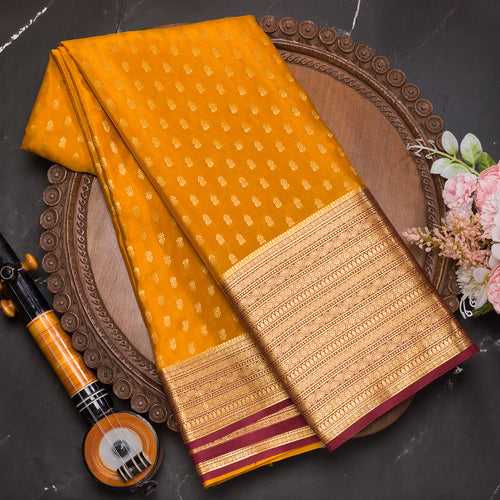 Mustard Pure mysore crepe silk saree