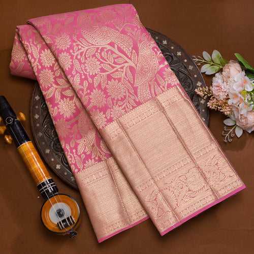 Baby pink pure kanjeevaram brocade silk saree