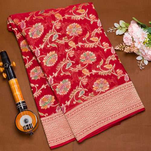 Brick Red pure banarasi khadi georgette saree