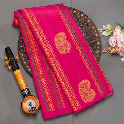 Orangish pink pure kanjeevaram silk saree