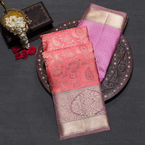 Shaded Lavender Mixed with Onion Pink Pure Kanjivaram Brocade Silk Saree