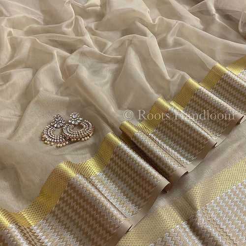 Light beige maheshwari saree with resham border