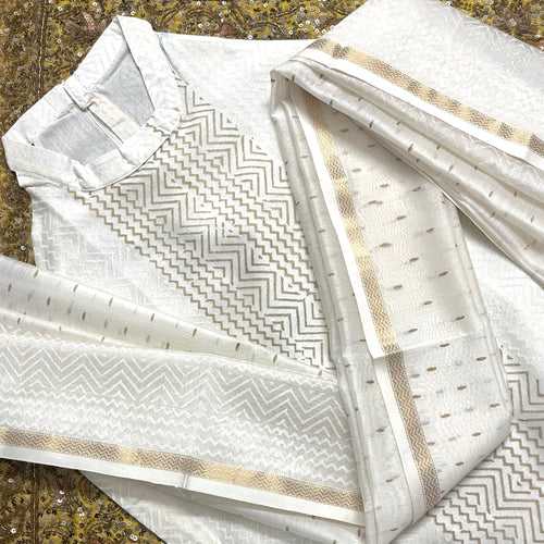 Off white maheshwari suit with block print all over
