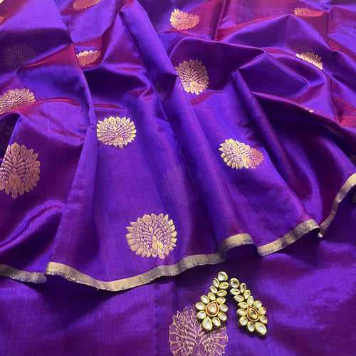 Violet dual tone chanderi silk saree with mor-motifs all over