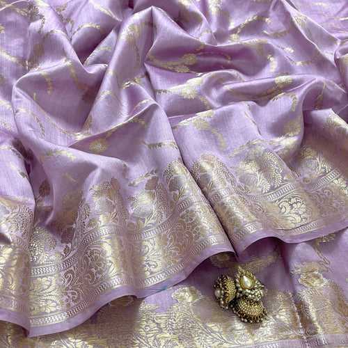 Mauve banarasi silk saree with zari work all over