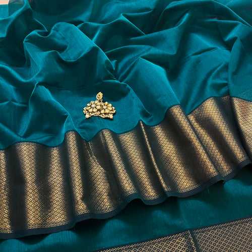 Teal maheshwari saree with zari border