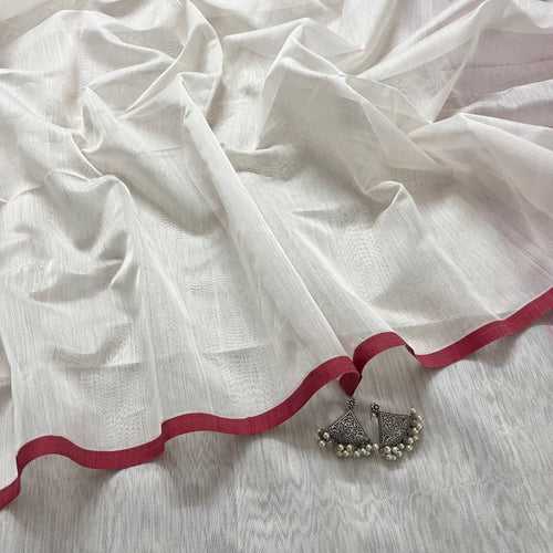 White and Red Maheshwari saree