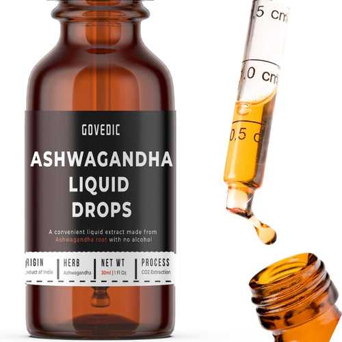 Govedic Ashwagandha Liquid Drops | Concentrated 30ml | 60 Servings of 500mg Organic Ashwagandha Root