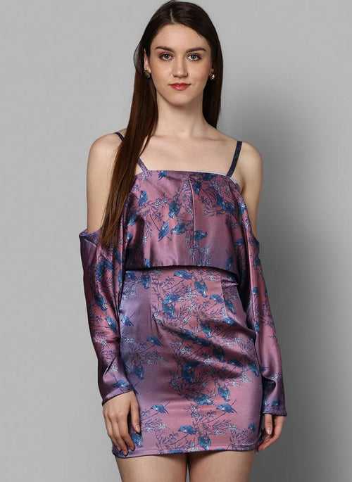 Satin Printed Slip Dress with Front Overlap