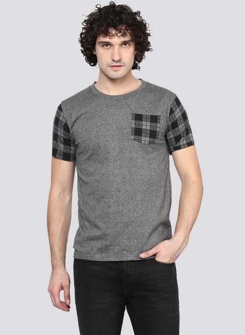 Basic Grey T-Shirt with Contrast Sleeve & Pocket detail