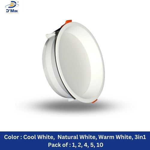 15 Watt Round Deep Down PC (Poly Carbonate) Panel Light in White Body for POP / Recessed Lighting