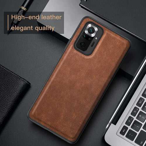 Raised Edges Brown Leather Case for Redmi Note 10 Pro Max