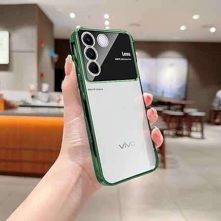 Luxury Plating Green Camera Protection Transparent Case for Vivo V27