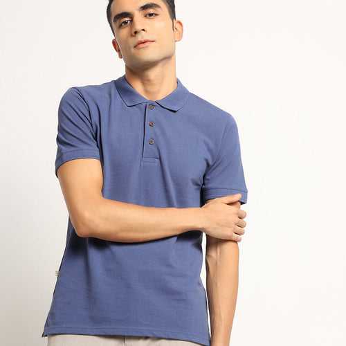 Slate Blue Polo Neck T-Shirt