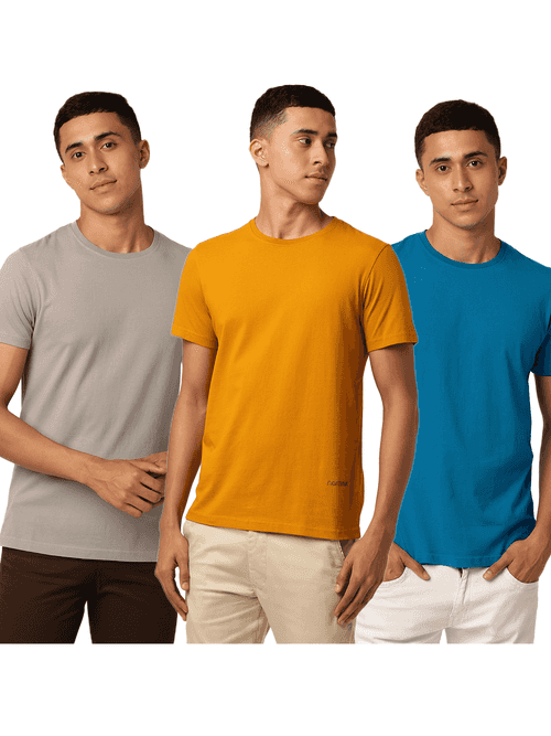 Verdant Combo Pack  Organic Crew Neck - Grey, Mustard and Blue