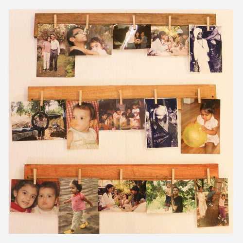 Photo Frame (Wooden Plank Set of 3 with Wooden Pegs)