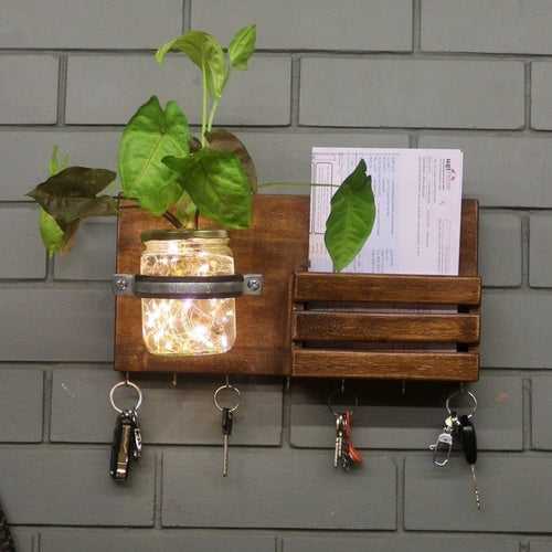 Wall Key Holder Jar Planter with Light
