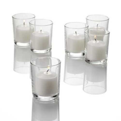 Set of 6 Glass Votive Candles Unscented ( With Glass )