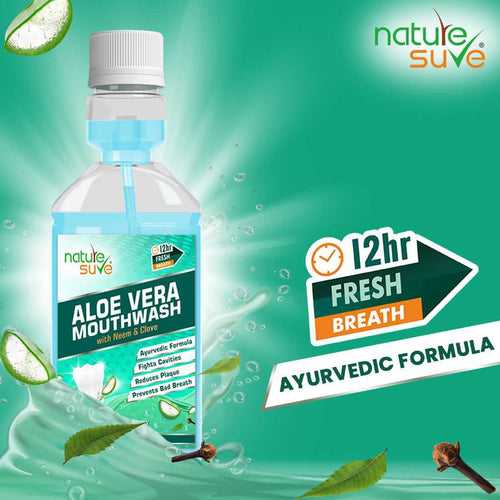 Nature Sure Aloe Vera Mouthwash with Neem and Clove Ayurvedic Antimicrobial Alcohol-Free Formula for Oral Health & Fresh Breath in Men, Women & Kids - 150ml