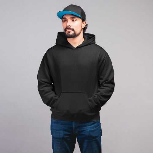 Men’s Jet Black Basic Cotton Hoodie Sweatshirt