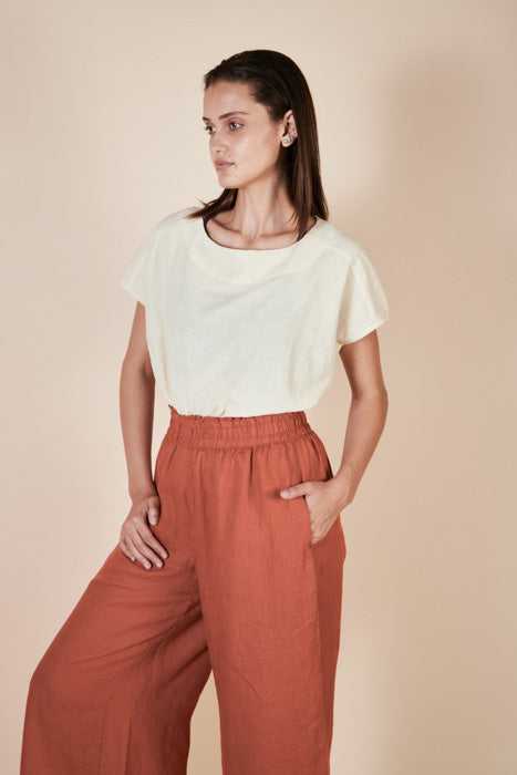 Straight Leg Cropped Womens Pant  Linen | Long Yama Rust