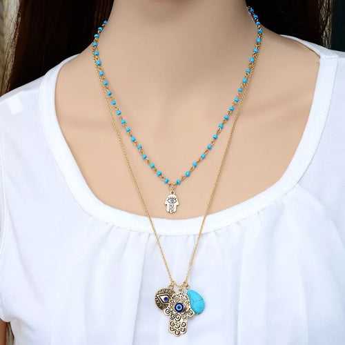 Evil Eye Bead Double Layered Necklace