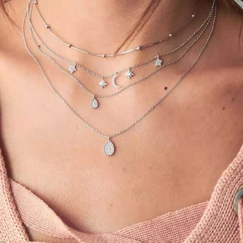 Water Drop With Stars & Moon Layered Necklace