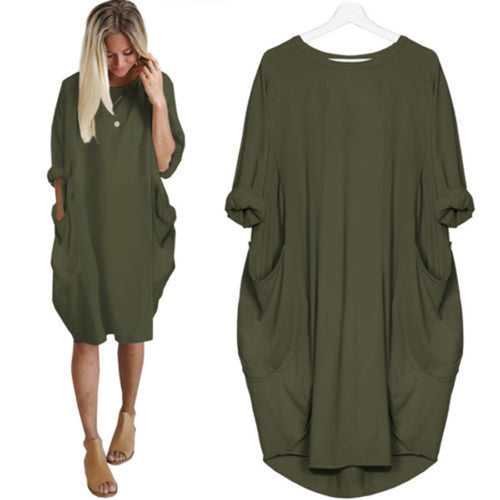 Loose Solid Round Neck Dress