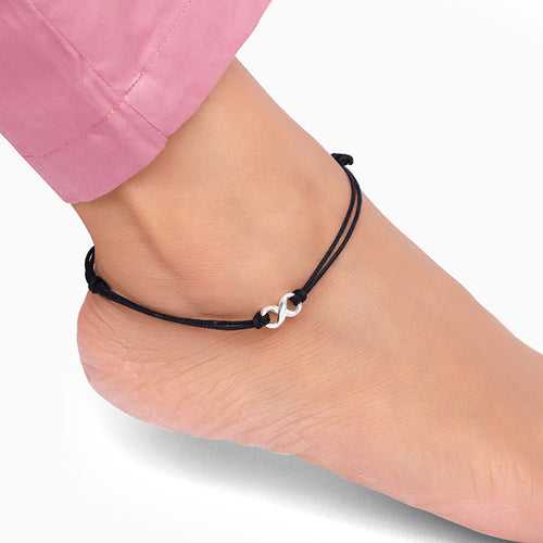 Silver Infinity Black Thread Anklets