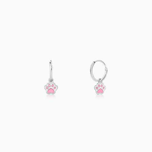 Silver Paw Print Kids Hoop Earrings