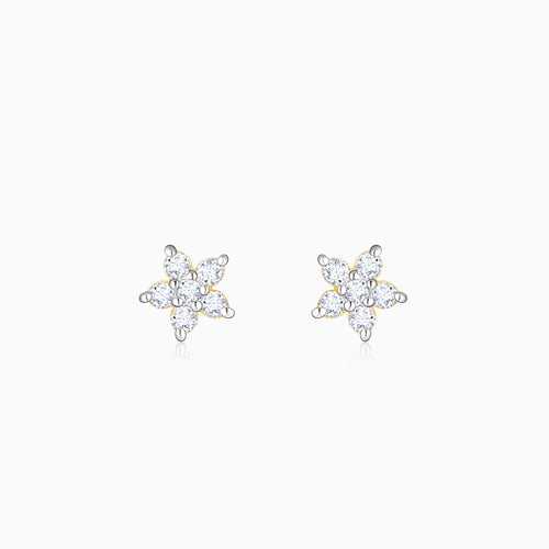 Gold Frilly Flower Diamond Earrings
