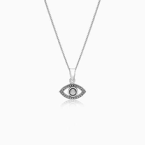 Oxidised Silver Evil Eye Pendant with Box Chain