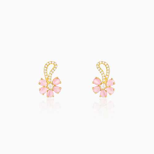 Golden Pink Floral Damsel Earrings