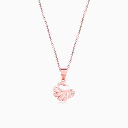 Rose Gold Graceful Swan Pendant With Link Chain