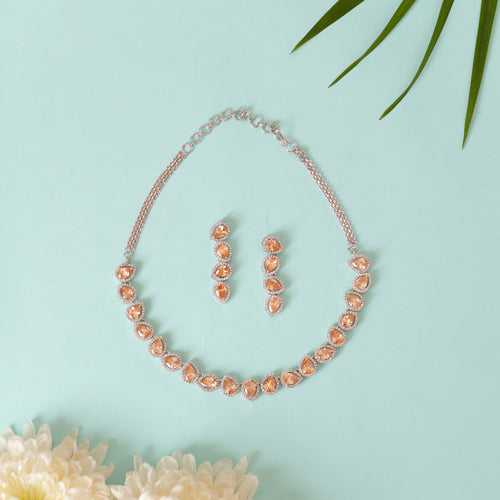 Janiya Peach Diamond Necklace set