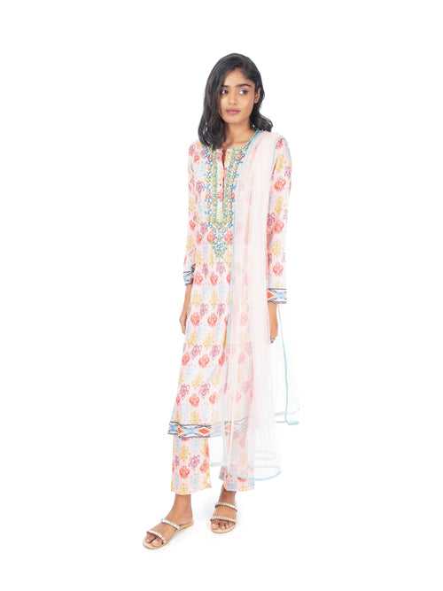 Pink Printed Long Kurta & Pant Set