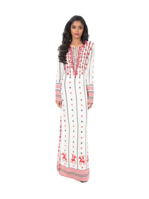 White & Red Printed Kaftan