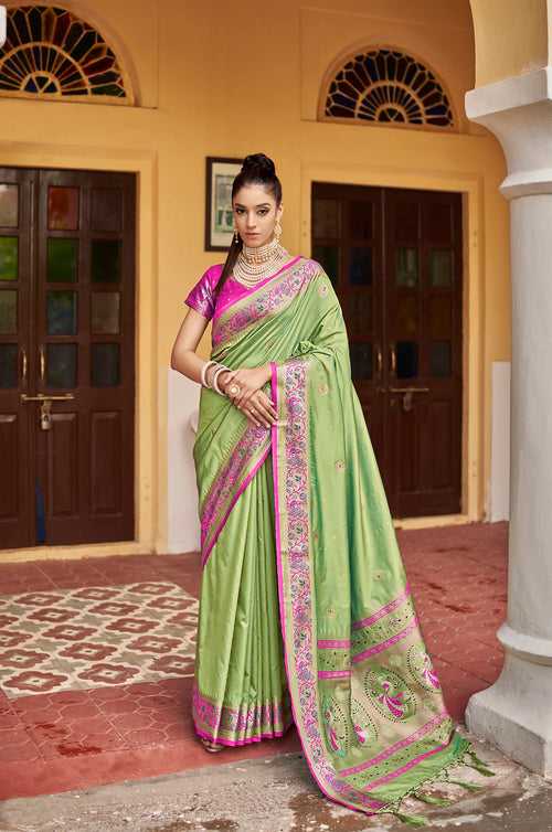 Green and Pink Color Soft Silk Weaving with contrast Blouse & Designer PalluSaree -Deepaali  Collection YF30037