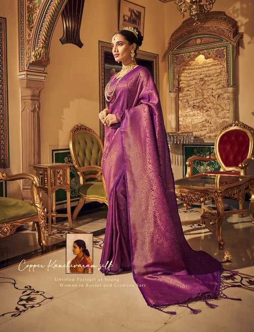 Purple Color SOFT HANDLOOM WEAVING SILK WITH COPPER ZARISaree -Deepaali  Collection YF30021