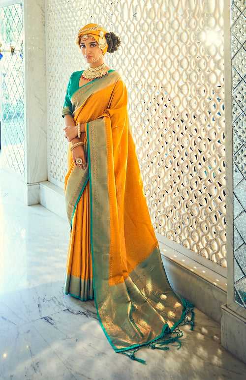 Yellow and Blue Color Soft Silk With Chaap Dying Saree -Deepaali  Collection YF30007
