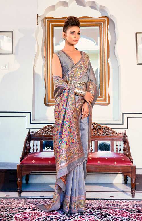 Grey Color Kashmiri Modal weaving Saree -Deepaali  Collection YF30140