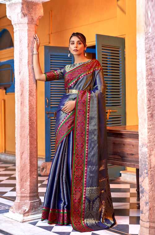 Blue Color Kanchivaram Silk with Pochampaly Pattern Saree -Deepaali  Collection YF30168