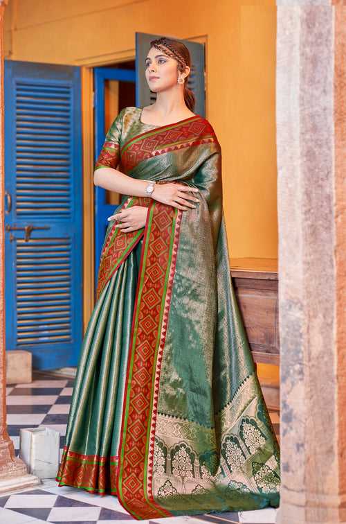 Green Color Kanchivaram Silk with Pochampaly Pattern Saree -Deepaali  Collection YF30170