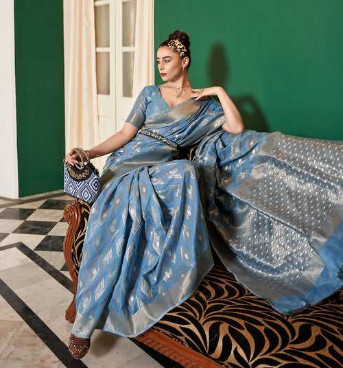 Pastel Blue Color Cotton Modal Silk Saree -Deepaali  Collection YF30163