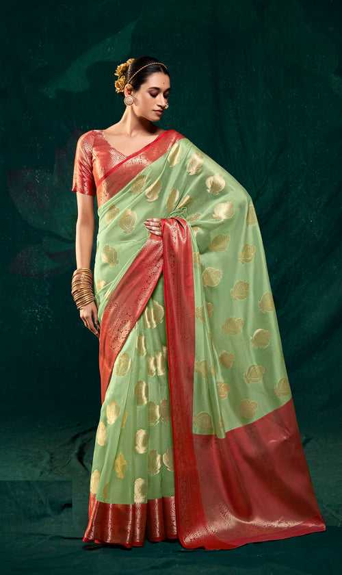 Pista Green Color Organza Silk Saree -Anantaa Collection YF30241