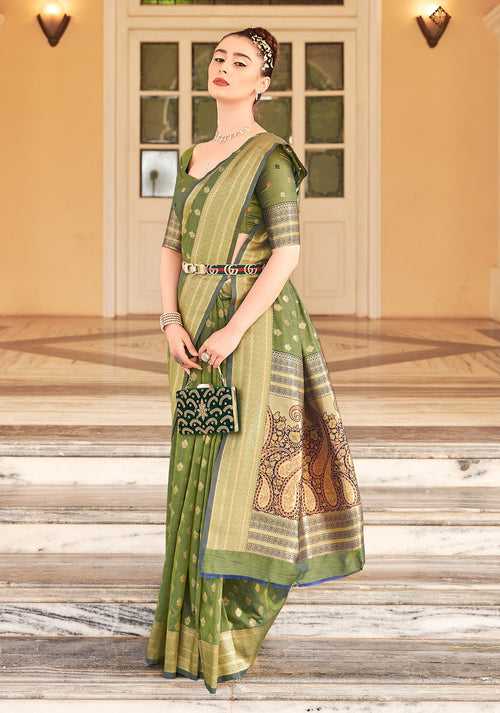 Green Color Banarasi Cotton Modal Silk Saree -Deepaali  Collection YF30156