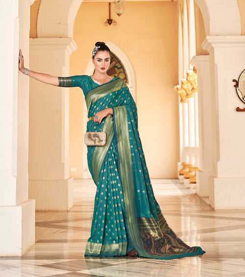 Firozi Color Banarasi Cotton Modal Silk Saree -Deepaali  Collection YF30157