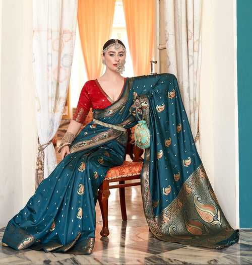 Teal Color Silk Copper Weaving Saree -Anantaa Collection YF30209